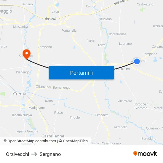 Orzivecchi to Sergnano map