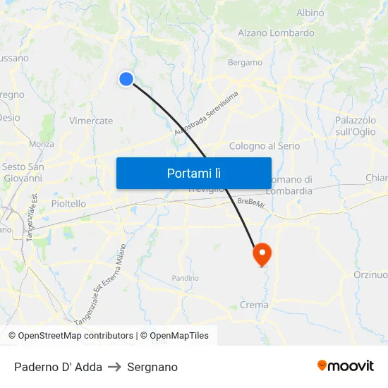 Paderno D' Adda to Sergnano map