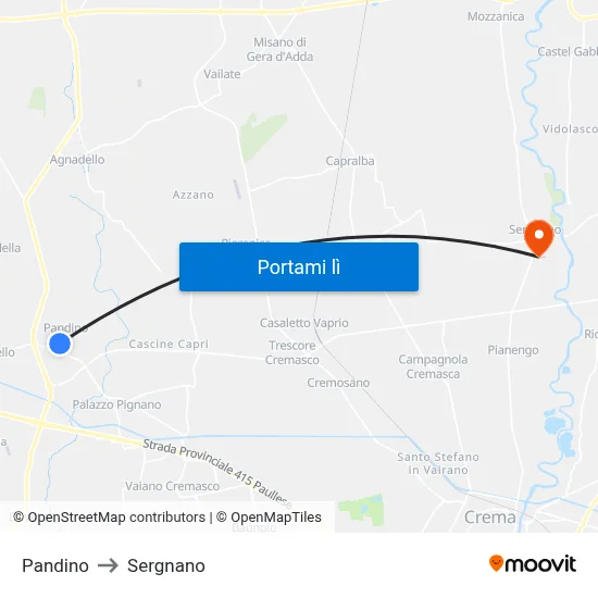 Pandino to Sergnano map