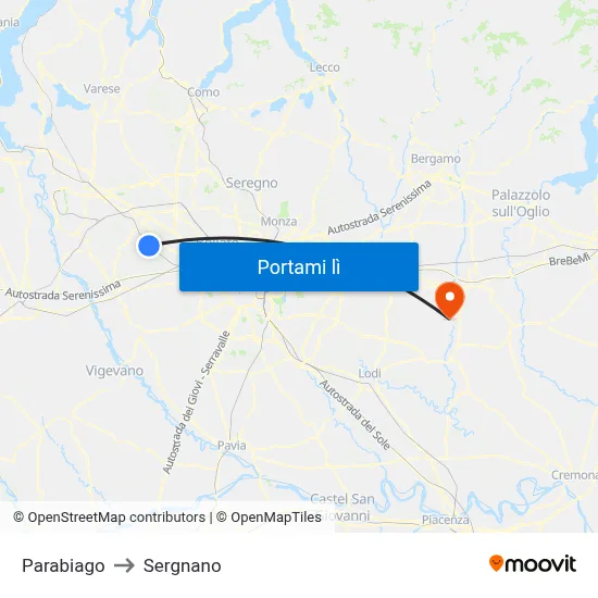 Parabiago to Sergnano map