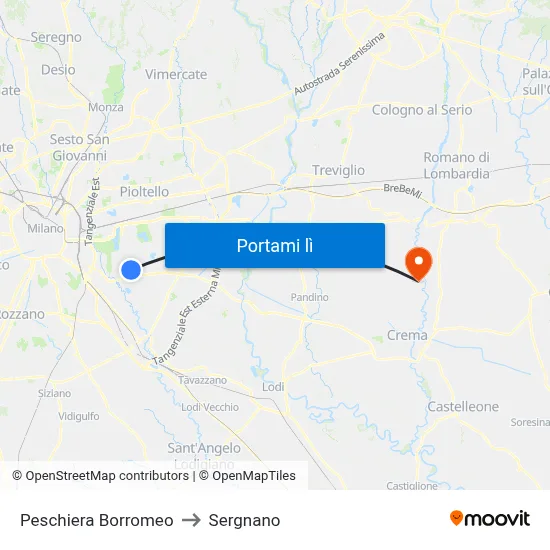 Peschiera Borromeo to Sergnano map