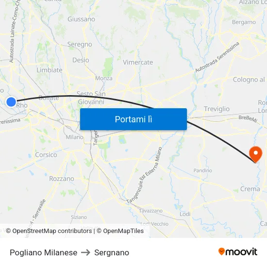 Pogliano Milanese to Sergnano map