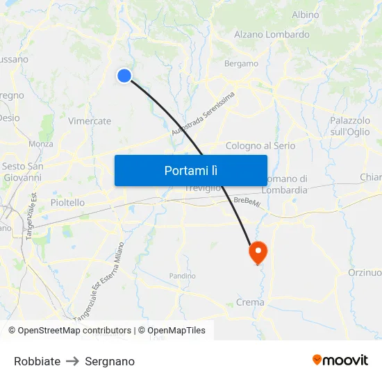 Robbiate to Sergnano map