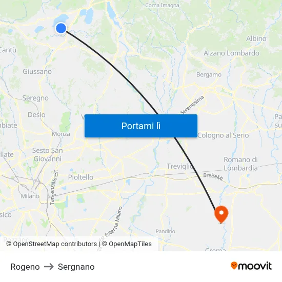 Rogeno to Sergnano map