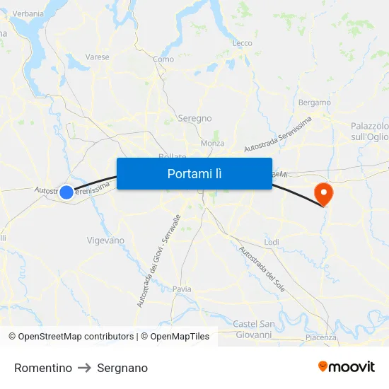 Romentino to Sergnano map