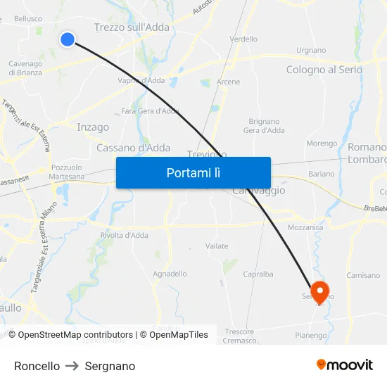 Roncello to Sergnano map