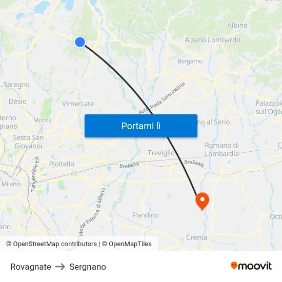 Rovagnate to Sergnano map
