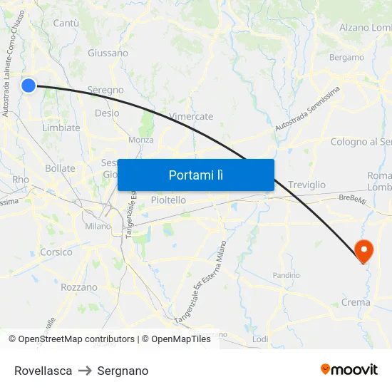 Rovellasca to Sergnano map
