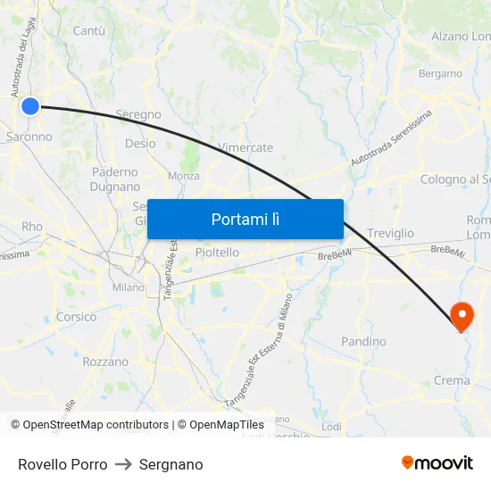 Rovello Porro to Sergnano map