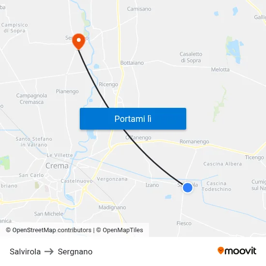 Salvirola to Sergnano map