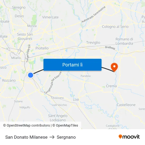 San Donato Milanese to Sergnano map