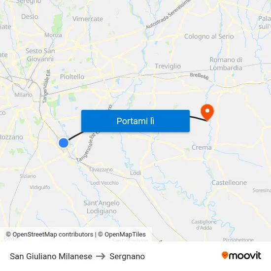 San Giuliano Milanese to Sergnano map