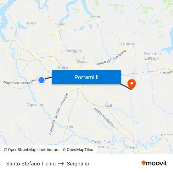 Santo Stefano Ticino to Sergnano map