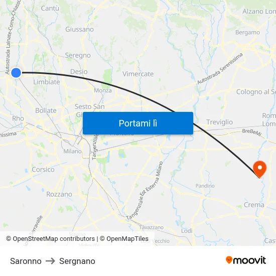 Saronno to Sergnano map
