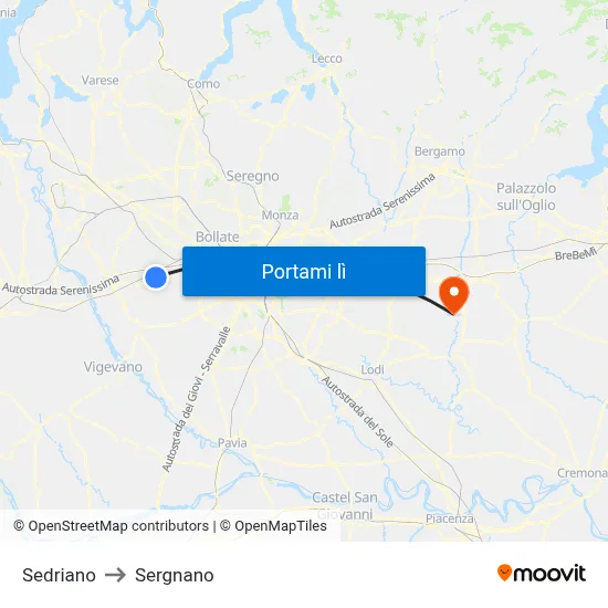 Sedriano to Sergnano map
