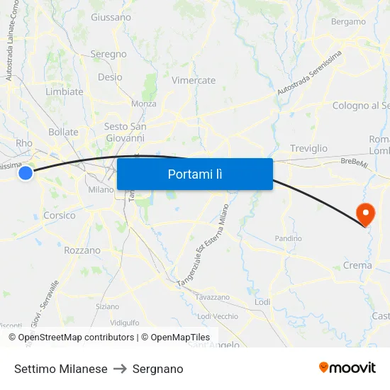 Settimo Milanese to Sergnano map