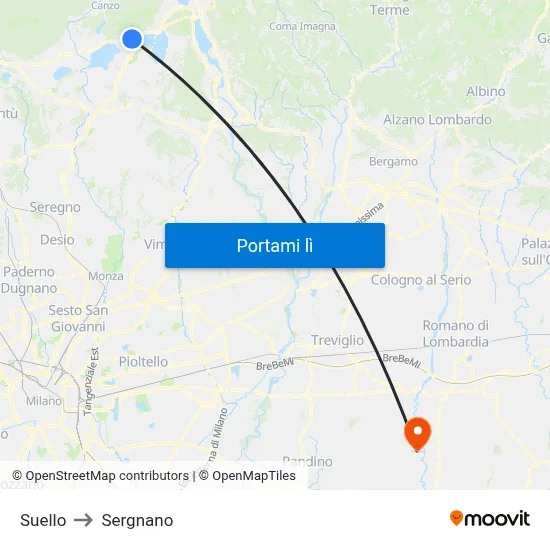 Suello to Sergnano map