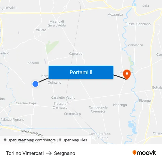 Torlino Vimercati to Sergnano map