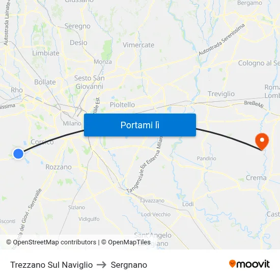 Trezzano Sul Naviglio to Sergnano map