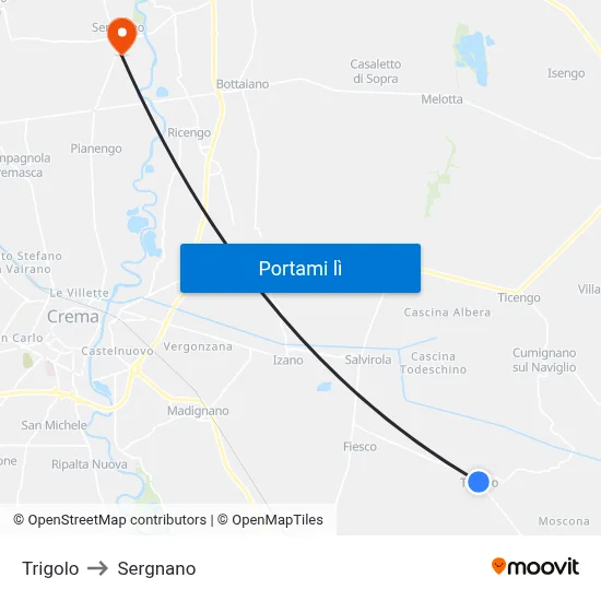 Trigolo to Sergnano map
