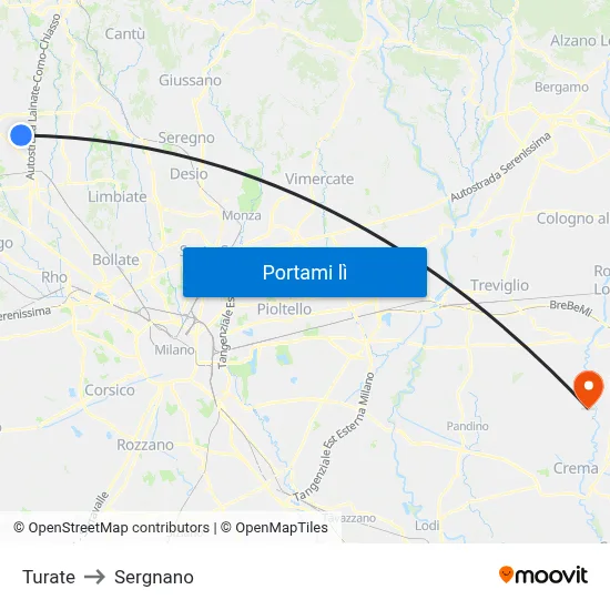 Turate to Sergnano map