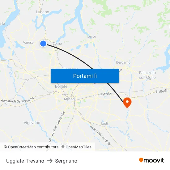 Uggiate-Trevano to Sergnano map