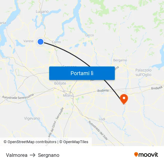 Valmorea to Sergnano map