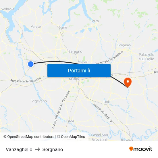 Vanzaghello to Sergnano map