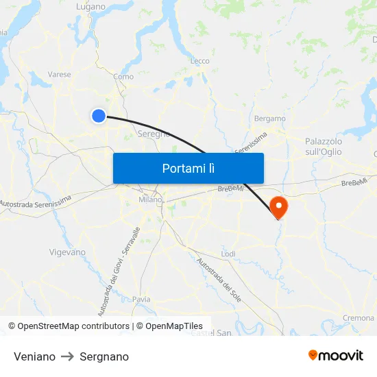 Veniano to Sergnano map
