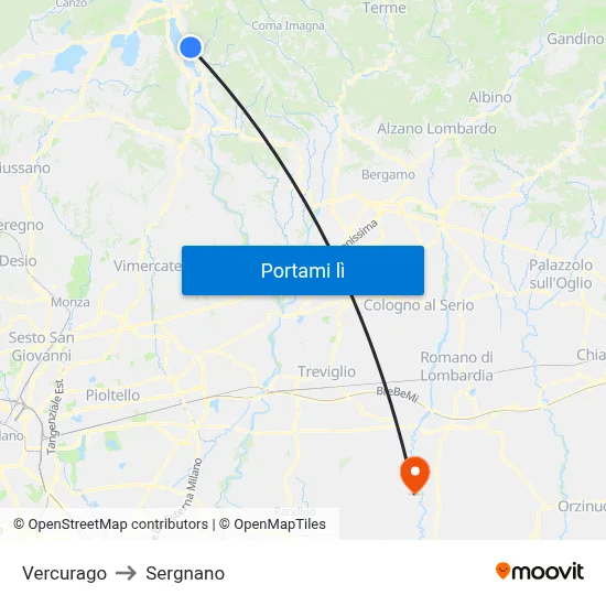 Vercurago to Sergnano map