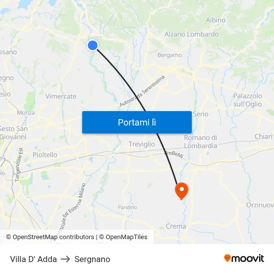 Villa D' Adda to Sergnano map