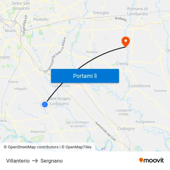 Villanterio to Sergnano map