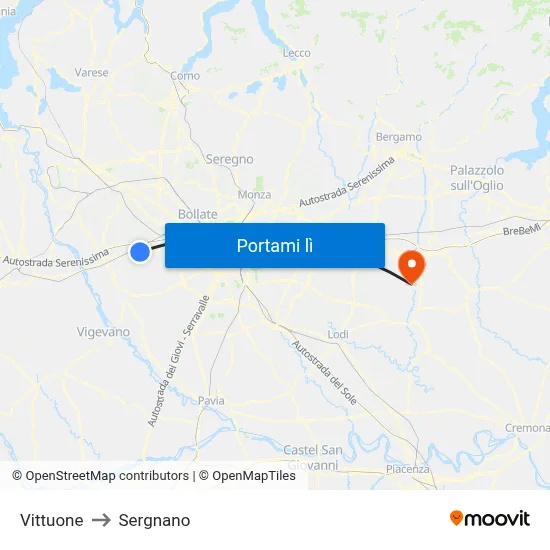 Vittuone to Sergnano map