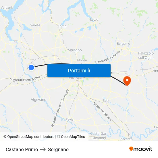 Castano Primo to Sergnano map
