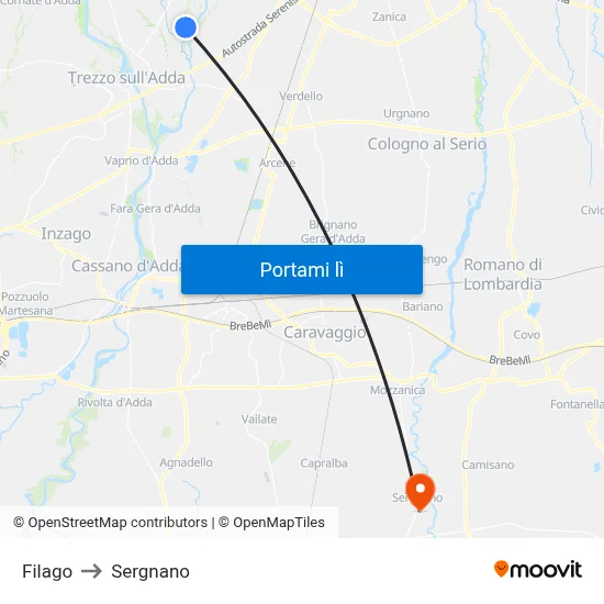Filago to Sergnano map