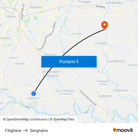 Filighera to Sergnano map