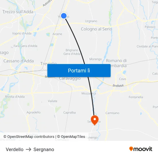 Verdello to Sergnano map