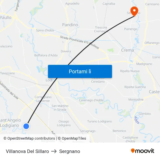 Villanova Del Sillaro to Sergnano map