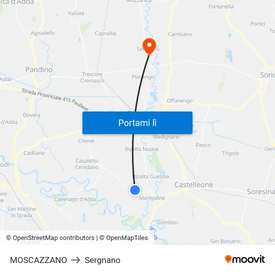 MOSCAZZANO to Sergnano map