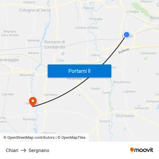 Chiari to Sergnano map