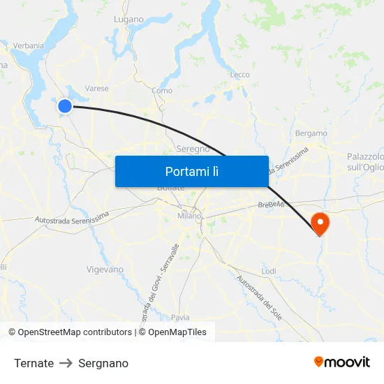 Ternate to Sergnano map