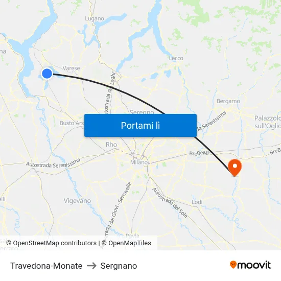 Travedona-Monate to Sergnano map