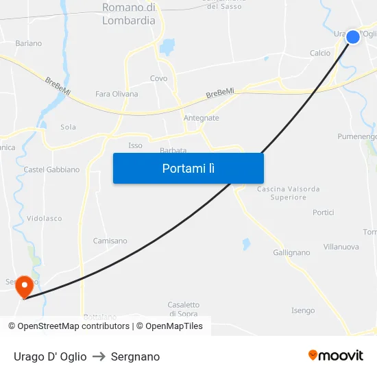 Urago D' Oglio to Sergnano map