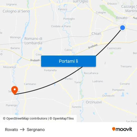 Rovato to Sergnano map