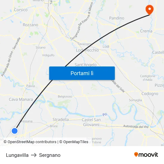 Lungavilla to Sergnano map