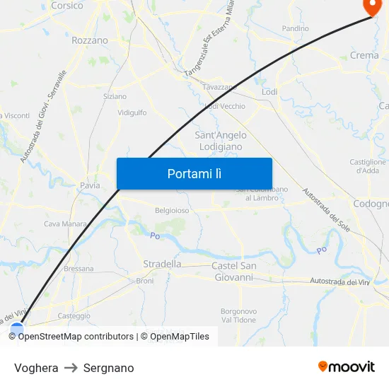 Voghera to Sergnano map