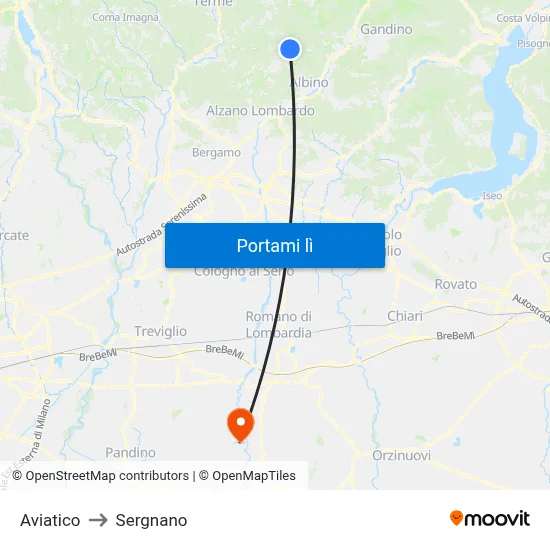 Aviatico to Sergnano map