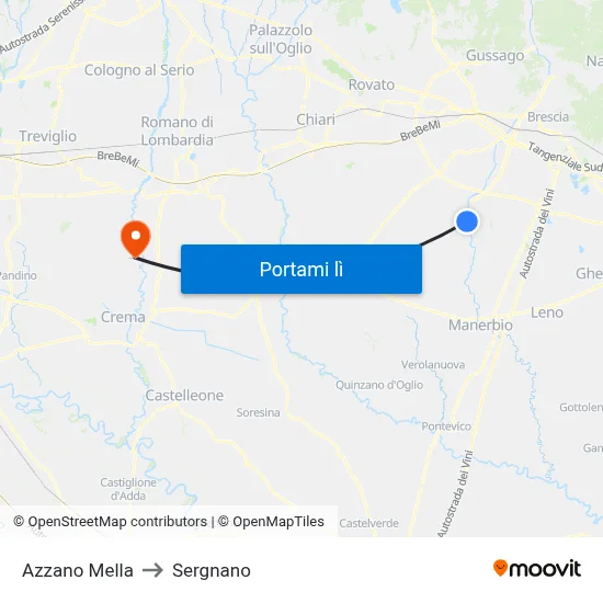 Azzano Mella to Sergnano map