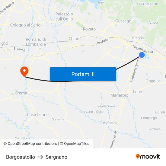 Borgosatollo to Sergnano map