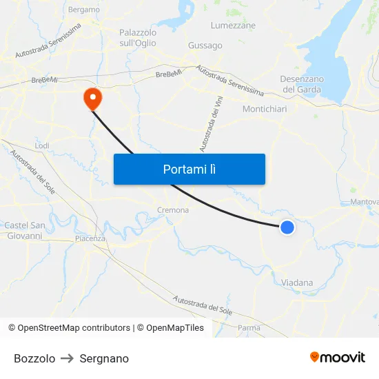 Bozzolo to Sergnano map
